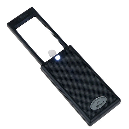 New Portable Pullout Illuminated LED Glass Magnifier with 3 LED Lights 2.5x 45x