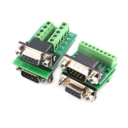 D-Sub 9-Pin DB9 RS232 Serial to Terminal Adapter Connector Breakout Board, Female and Male