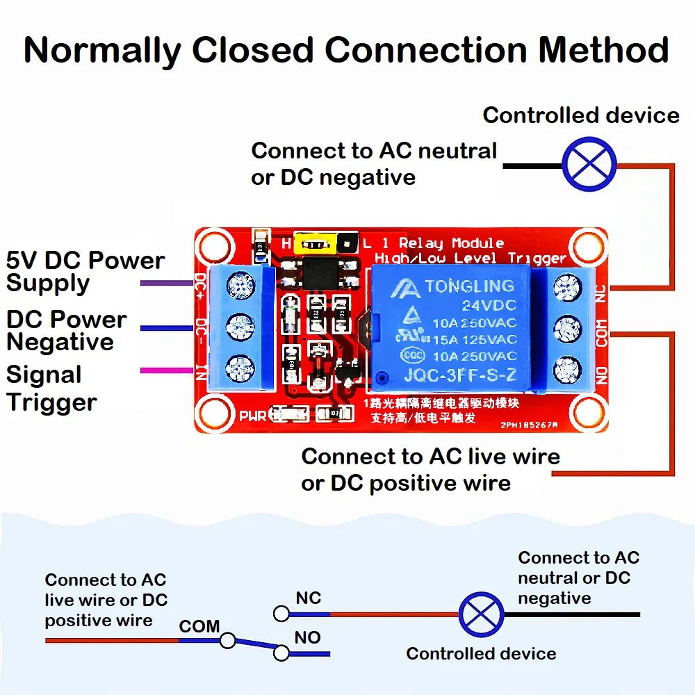 1-Channel Relay Module 5V/12V/24V with Optocoupler Isolation High/Low Level Trigger for Arduino