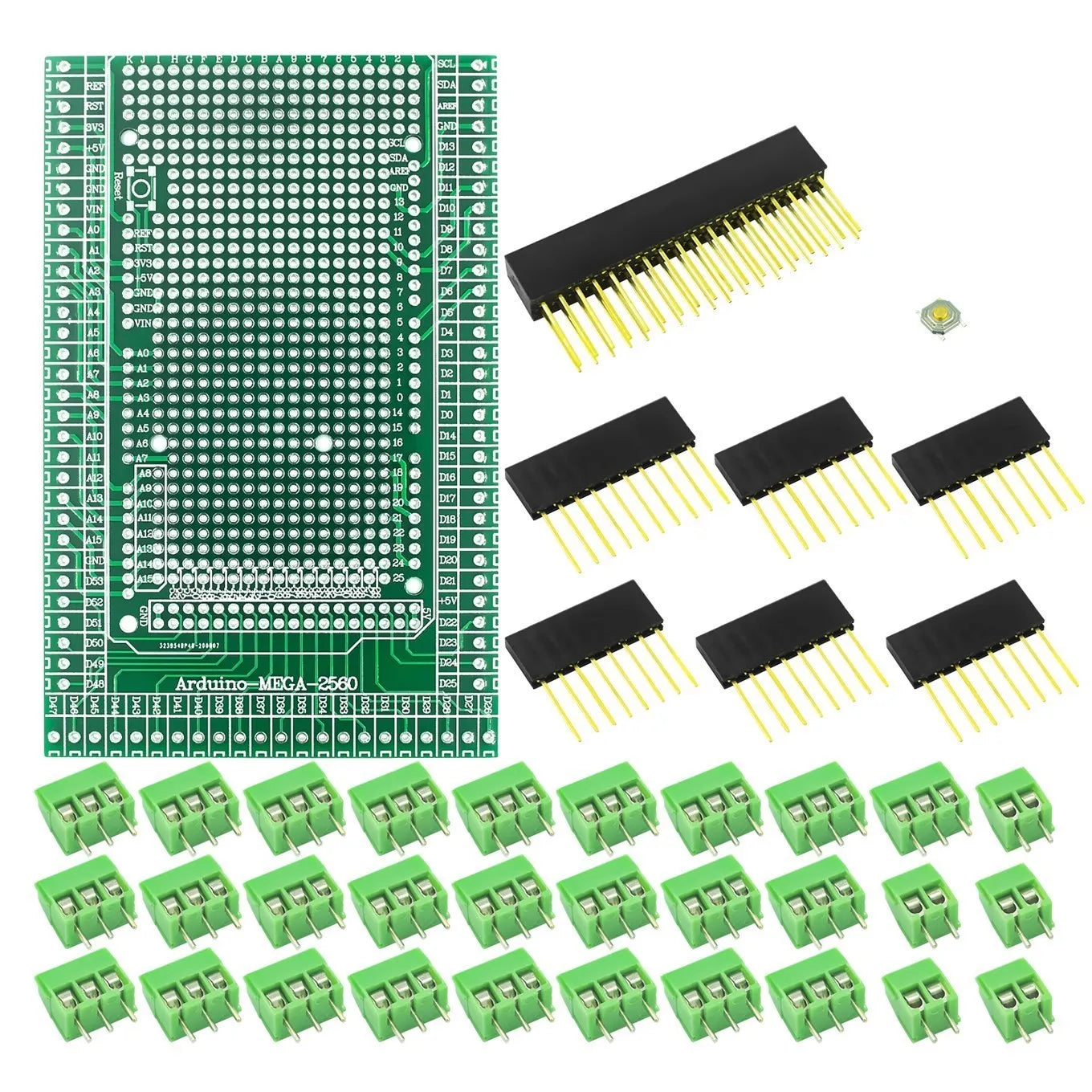 MEGA2560 Prototype Shield Board with Screw Terminal Block | Double-Sided PCB Expansion Kit Compatible with Arduino Mega 2560 R3
