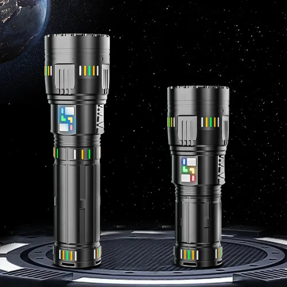Long Range LED Flashlight Zoom Tactical Torch Type-C Display