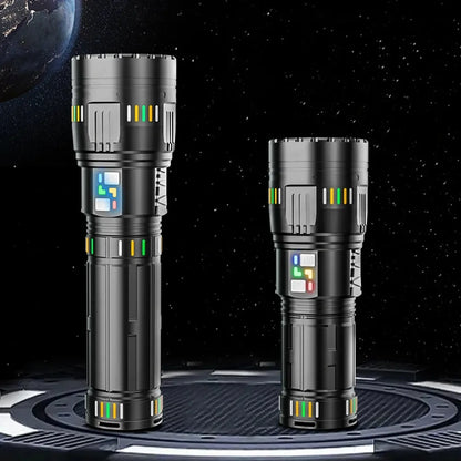 Long Range LED Flashlight Zoom Tactical Torch Type-C Display