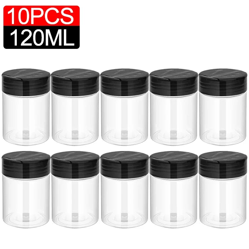 1/10Pcs Plastic Spice Jars with Shaker Lids Kitchen Empty Salt Pepper Condiment Powder Barbecue Seasoning Bottles Container