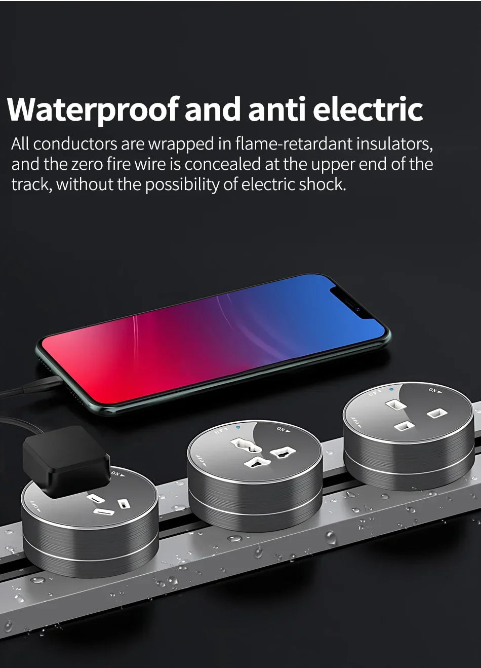Power Track Universal Socket with USB Wall Mount Power Strip Removable Outlet Adapter