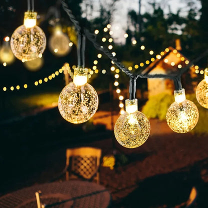 2026 New Solar Crystal Globe LED String Lights IP65 Waterproof Outdoor Fairy Light for Garden Party Christmas Decor