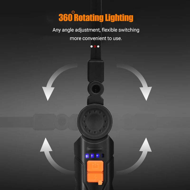 USB Rechargeable LED Work Light 600 Lumens COB Lantern with Power  Display Emergency Magnetic Flashlight for Outdoor Car Repair