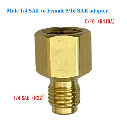 R410 Adapter Quick Coupling 14 SAE to 516 SAE Brass Connector with Valve Drive for Secure and Safe HVAC System Service