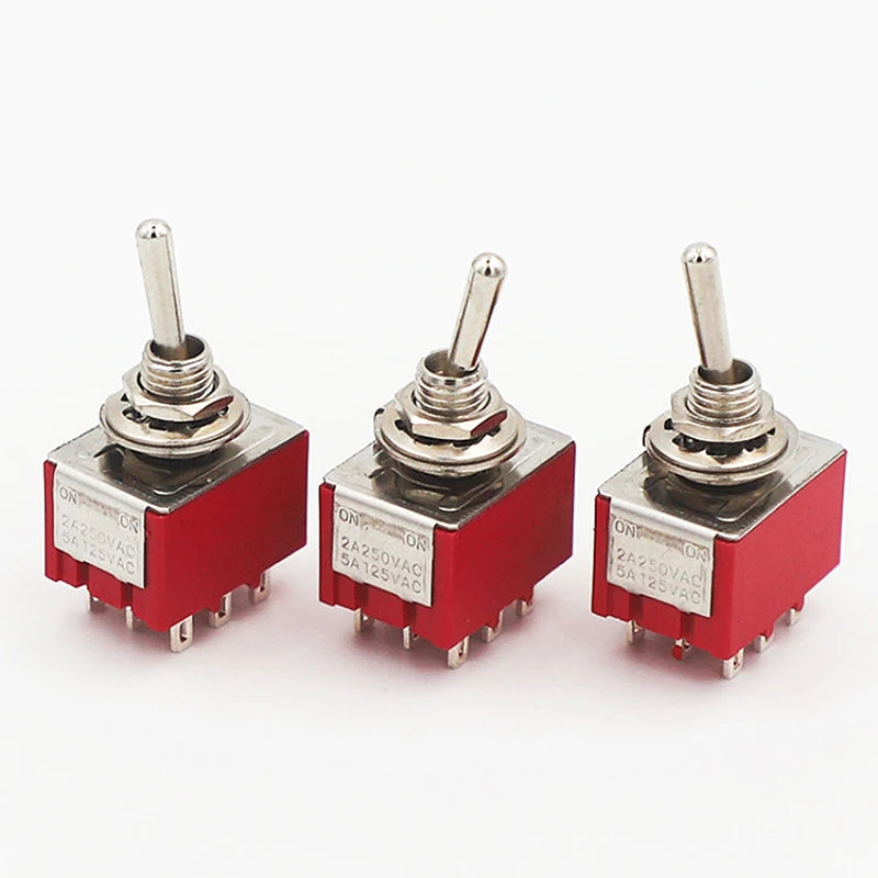 1PC 5A/125V-2A/250V AC MTS-402 Push Button Switch 9Pin Toggle Switches Red 2/3 Position ON-ON DPDT Mini Toggle Switches