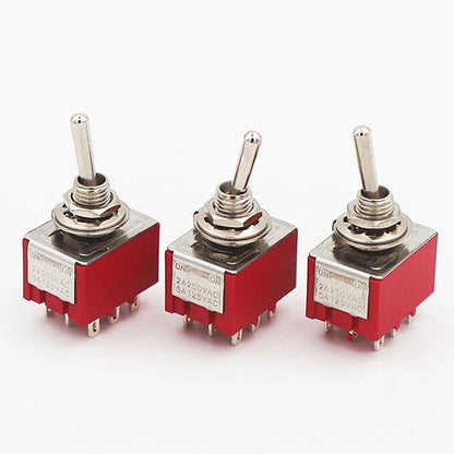 1PC 5A/125V-2A/250V AC MTS-402 Push Button Switch 9Pin Toggle Switches Red 2/3 Position ON-ON DPDT Mini Toggle Switches