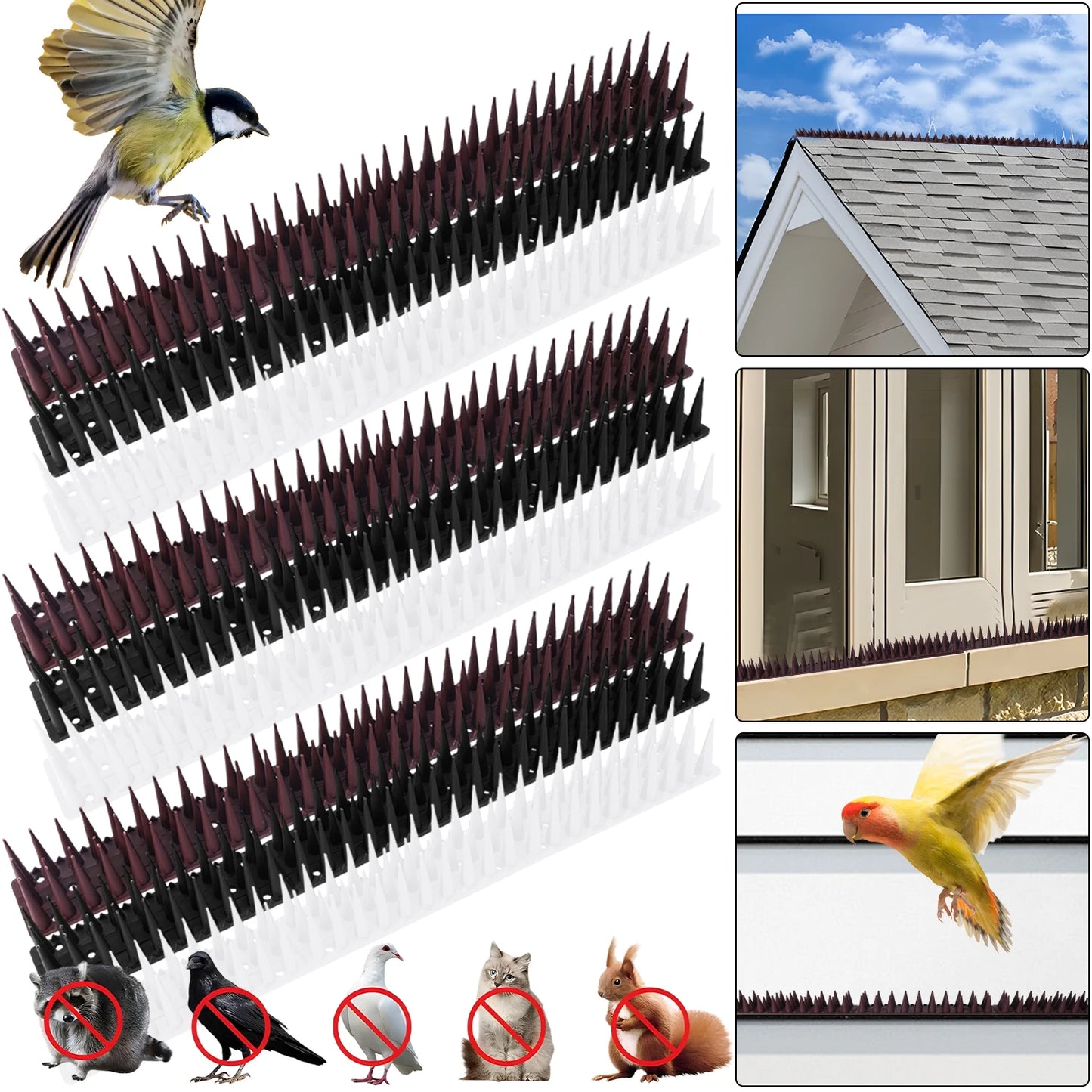 Plastic Bird Deterrent Spikes Anti-Climb Anti-Pigeon Cat Proof Set for Outdoor Roof Fence Ledge Guard Garden Humane Pest Control