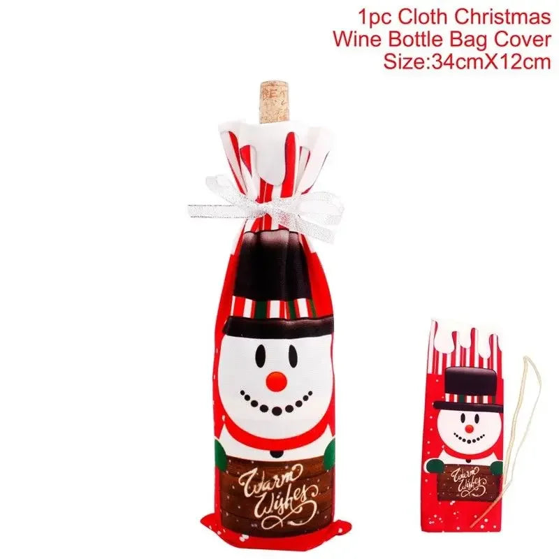 Creative Christmas Wine Bottle Cover Set Velvet Santa & Snowman Decor