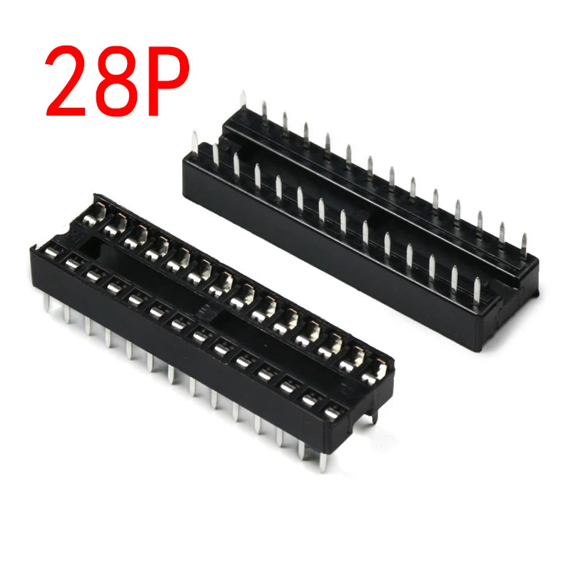DIP IC Sockets — 6 to 28 Pin Narrow Body, Solder Type, -40°C to 85°C (5-Pack)