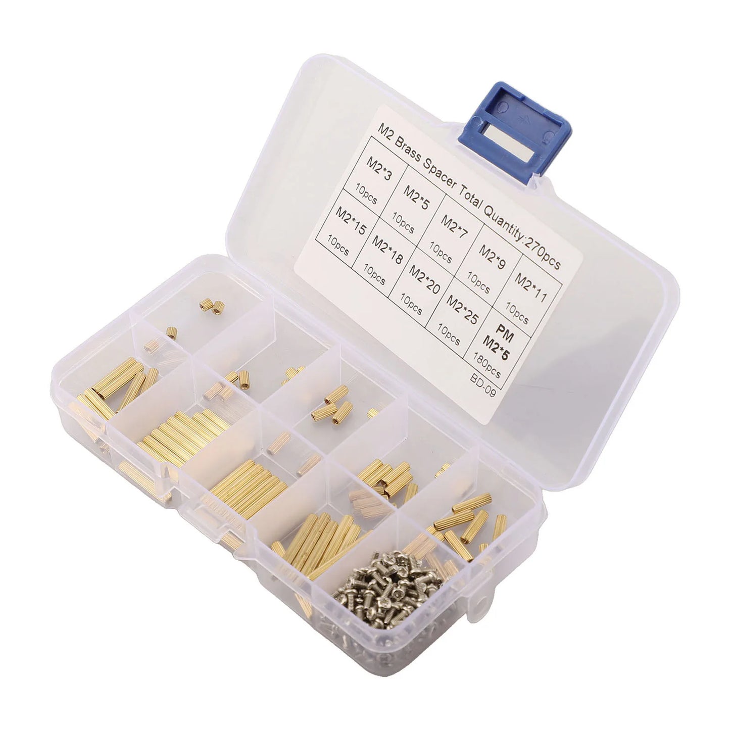 M2 Spacer Assortment Screw &amp; Nut Set 270pcs — Clear Storage Box for Electronics Assembly
