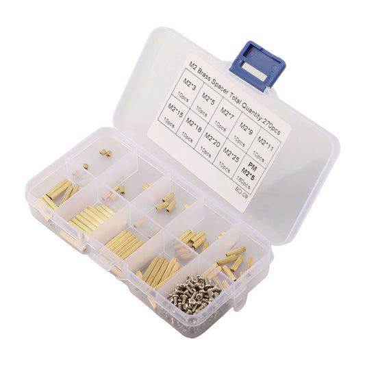 M2 Spacer Assortment Screw &amp; Nut Set 270pcs — Clear Storage Box for Electronics Assembly