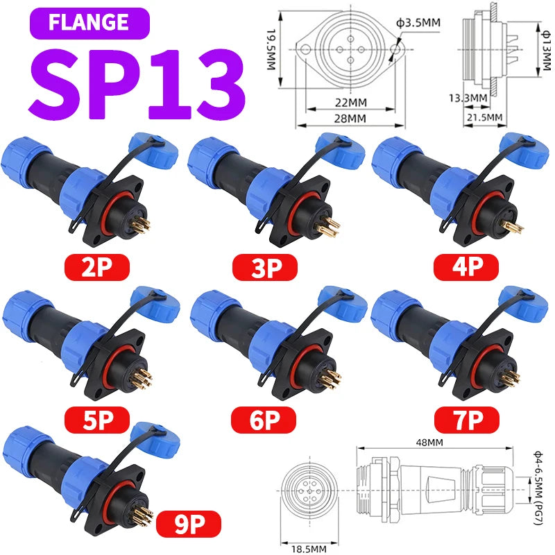 SP Series IP68 Waterproof Aviation Connector SP13 SP16 SP17 SP20 SP21 2-12Pin Panel Mount Plug and Socket