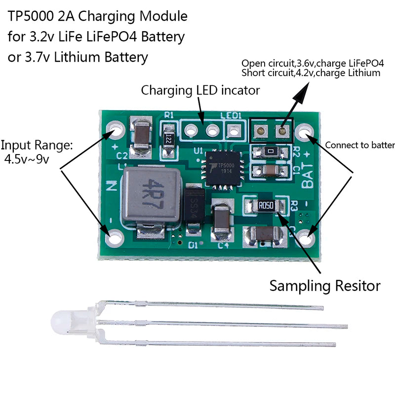 TP5000 3.6v/4.2v charger module lithium ion lifepo4 battery charging 3.2v
