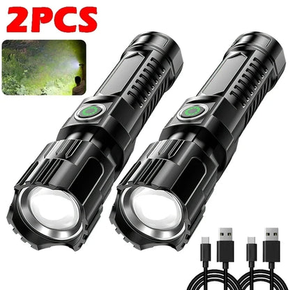 Rechargeable LED Flashlight Super Bright Tactical Zoom Light 3 Lighting Modes Spotlight Outdoor Camping Cycling Fishing Torch