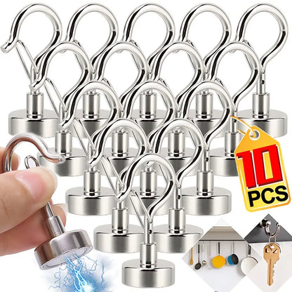10/1Pcs Magnetic Hook Elastic Hook Press Household Magnetic Buckle Wholesale NdFeB Strong Magnet Keychain Magnet Hook Hardware