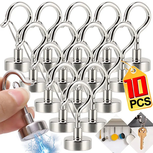 10/1Pcs Magnetic Hook Elastic Hook Press Household Magnetic Buckle Wholesale NdFeB Strong Magnet Keychain Magnet Hook Hardware