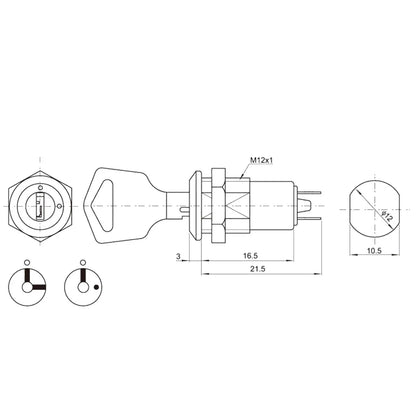 12mm Stainless Steel Electronic Key Lock Switch ON/OFF Power Security S1203 2PIN 2 Keys