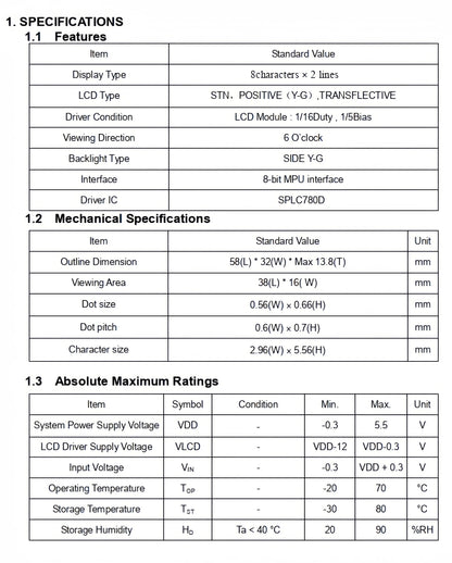 LCD0802 8x2 Character LCD Display Module 3.3V 5V Blue Green Screen LCM for Arduino and DIY Projects