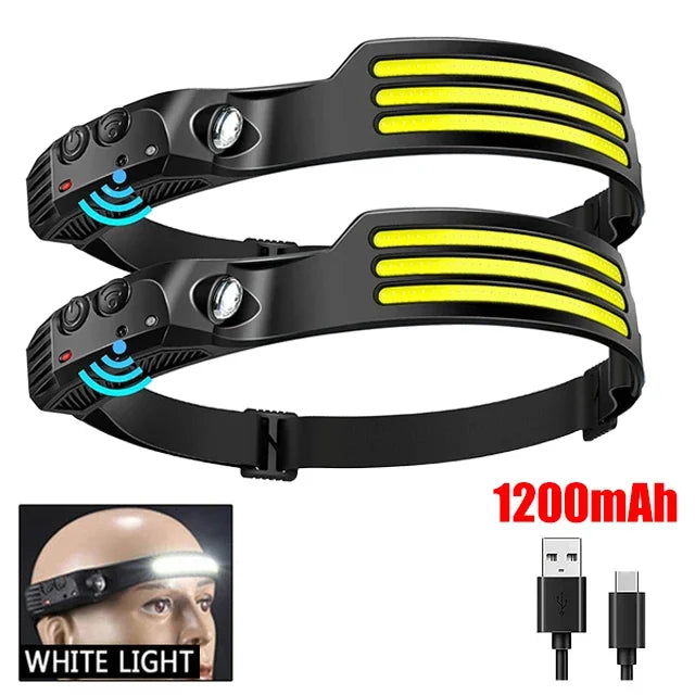 COB LED Headlamp USB Rechargeable Sensor Headlight