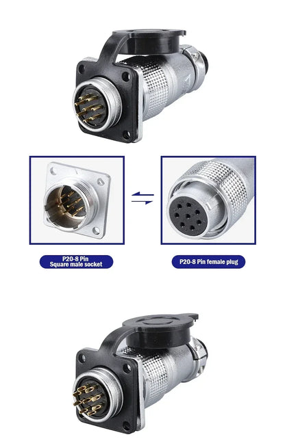 PLS20 WS20 TP20 Aviation Connector 20mm Opening Diameter 2-12 Pin Male Female Circular Plug Socket Metal Shell Waterproof IP67