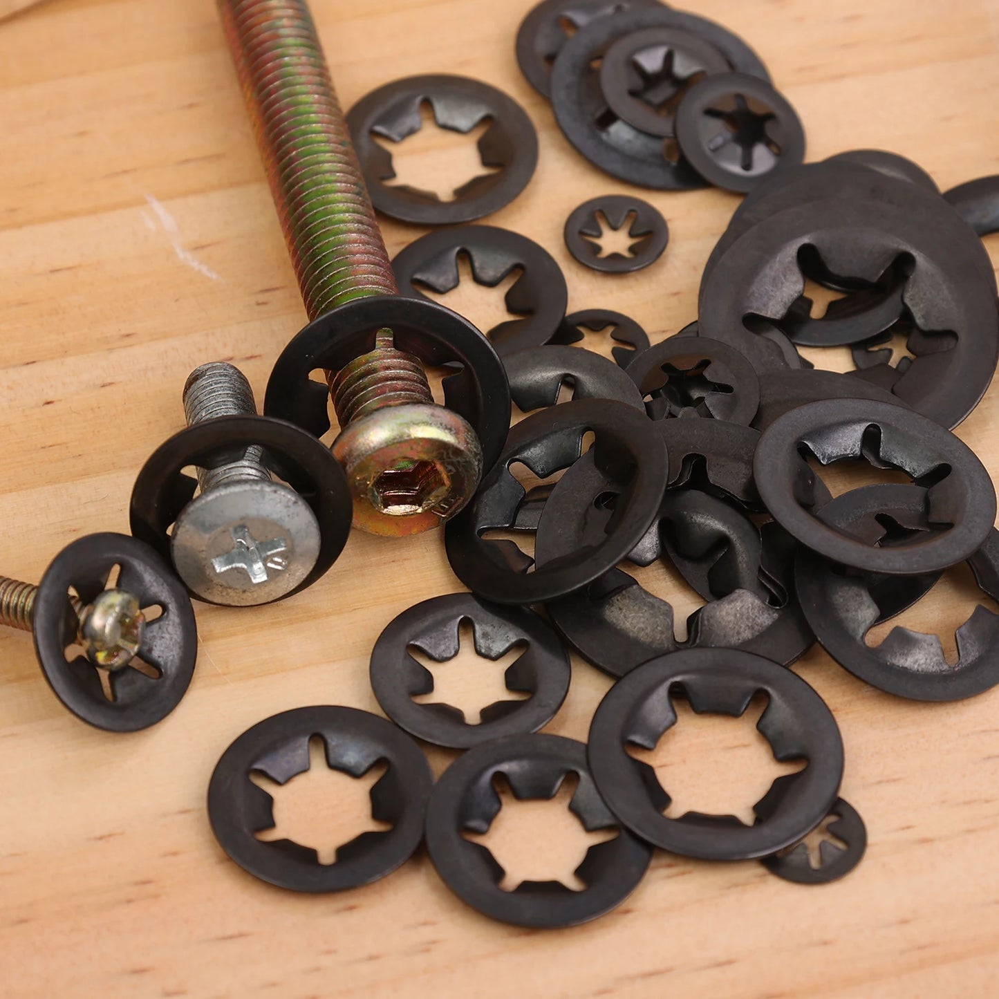 Internal Tooth Star Lock Washers Assortment Kit — Push-On Locking Washers Quick Speed Star Nut Locking Clips Fastener