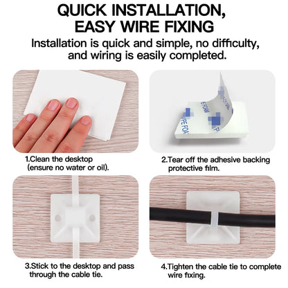 Self-Adhesive Cable Tie Mounts Strong Sticky Base Wire Holder Clips for Wall Fixing Cable Routing Management