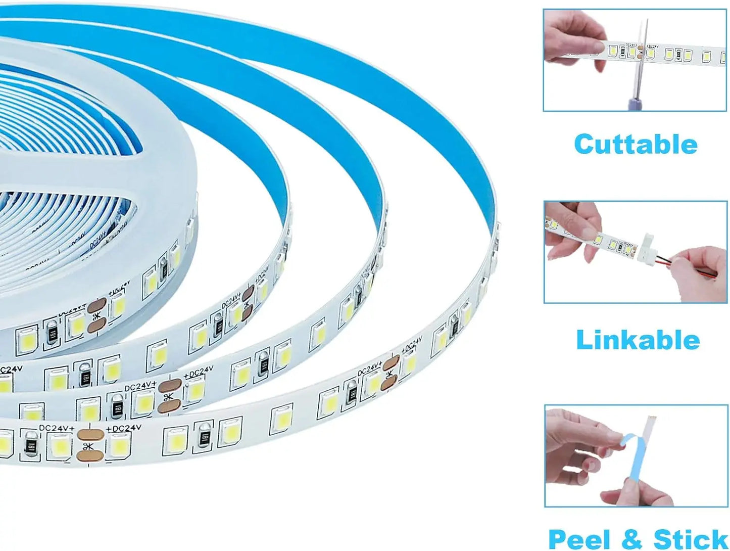 12V/24V LED Strip Light SMD 2835 120LED/M Warm White Flexible Tape 1-5M