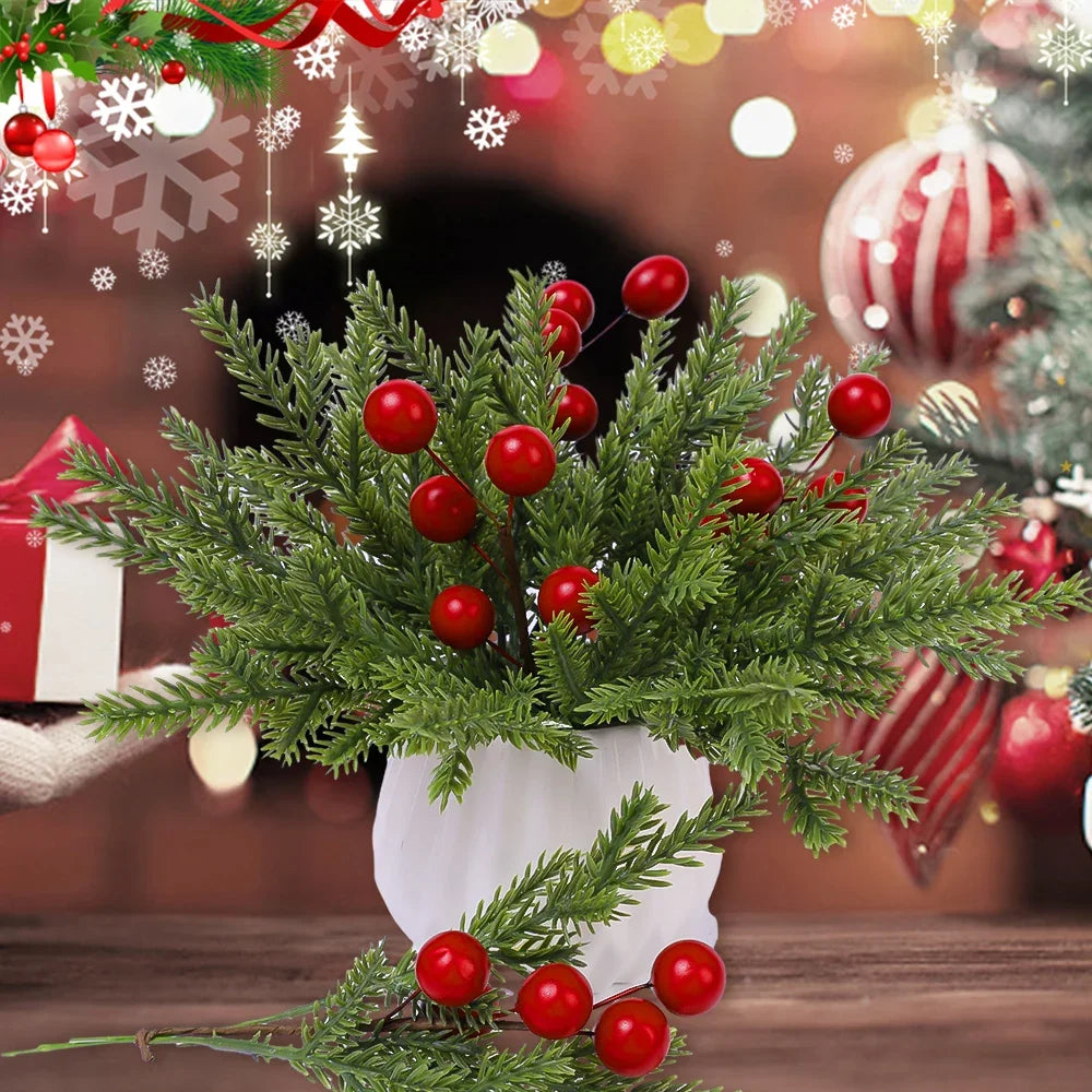 50/1PCS Christmas Artificial Branches Pine Needles Fake Plants Wreath Vine Rattan for Xmas Tree Gift Box Wedding Flowers Decor
