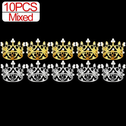 Wholesale Crown Cake Decoration Gold Silver Pearl Crown Topper Mini Princess Headwear Decoration Birthday Wedding Decor Supplies