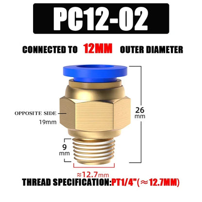 Pneumatic Fitting Air Connector PC 4mm 6mm 8mm 10mm 12mm Thread 1/8" 1/4" 3/8" 1/2" Hose Fittings Pipe Quick Connectors