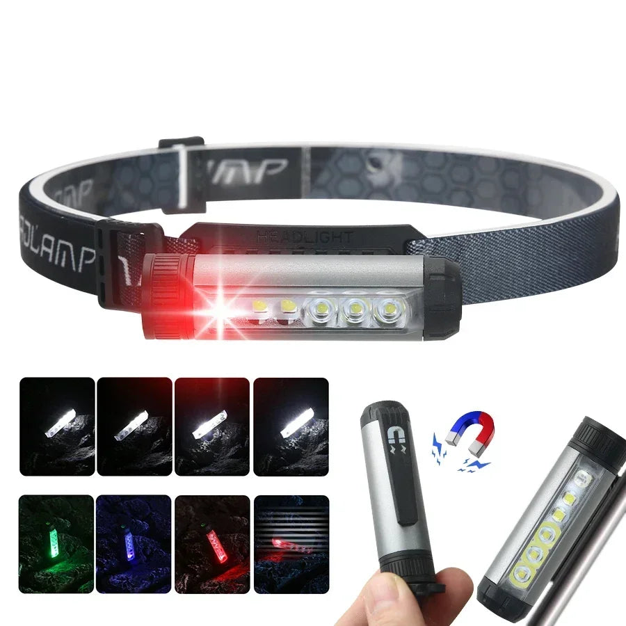 COB LED Induction Headlamp USB Rechargeable 5 Mode 18650 Headlight