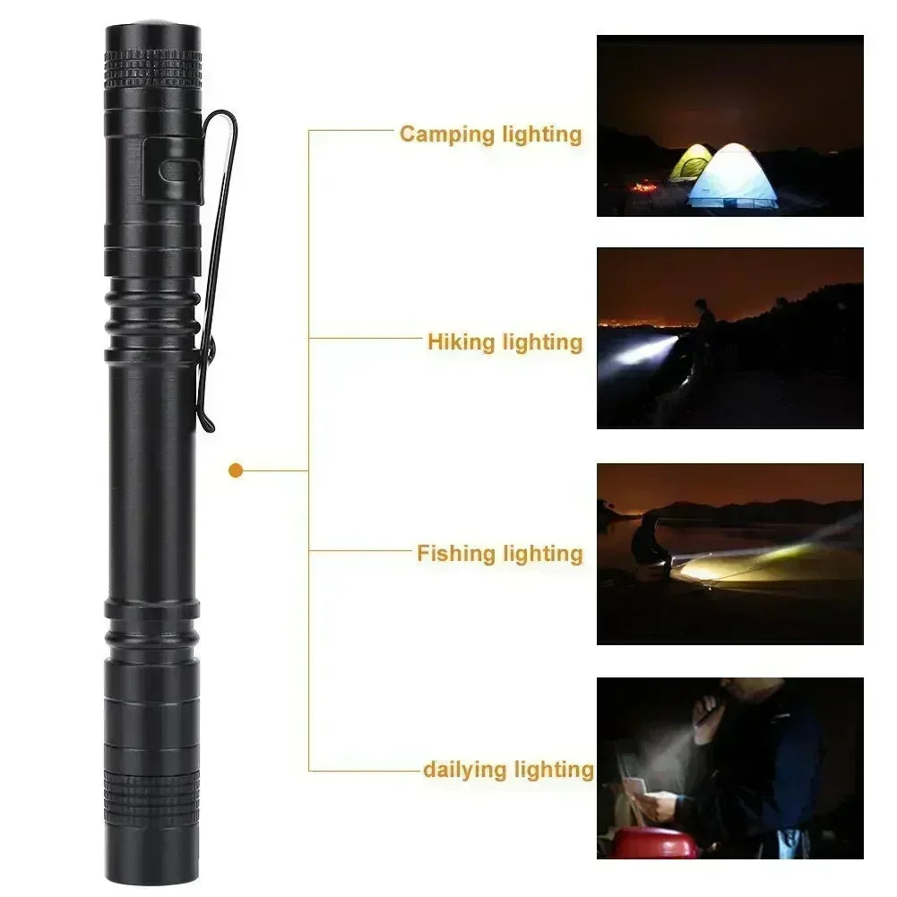 Mini Portable LED Pen Light with Clip Ultra Bright High Lumens Pocket Handheld Flashlight Torch for Camping Outdoor Emergency
