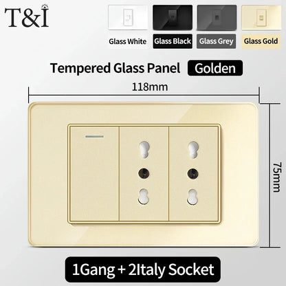 118-Style EU/CL Dual Socket with USB-C PD 20W Tempered Glass Italy & Chile Outlet for Home Office