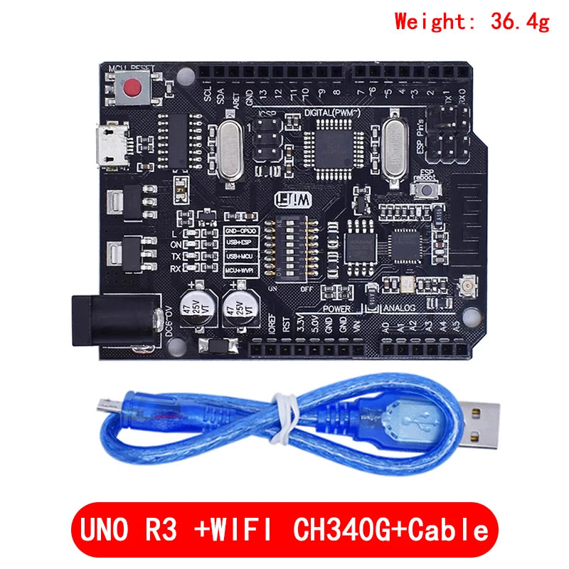 UNO R3 + WiFi ATmega328P ESP8266 Development Board with 32Mb Memory USB-TTL CH340G for Arduino