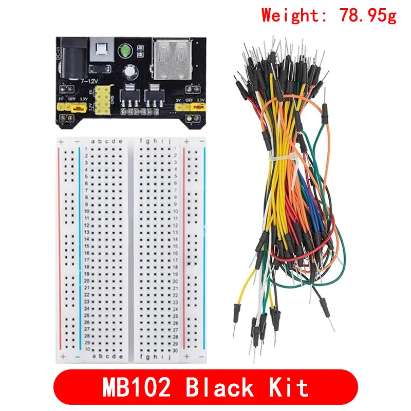 3.3V/5V MB102 Breadboard Power Module with 400-Point Solderless Prototype Breadboard and Flexible Jumper Wires Kit