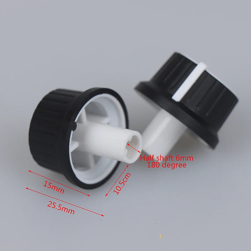 2 Piece 25*25.5MM black and white rubber half shaft knob potentiometer rotary encoder volume switch knob