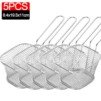 Mini Square Fry Basket Metal French Fries Chips Holder with Handle Desk Food Presentation Mesh Basket Kitchen Accessories Tools
