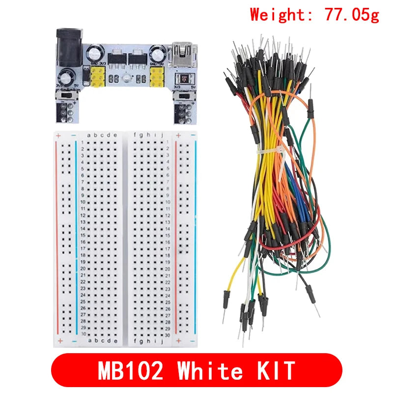 3.3V/5V MB102 Breadboard Power Module with 400-Point Solderless Prototype Breadboard and Flexible Jumper Wires Kit