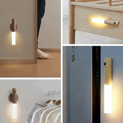 Creative LED Wood Wall Light Motion Sensor Type-C Night Lamp
