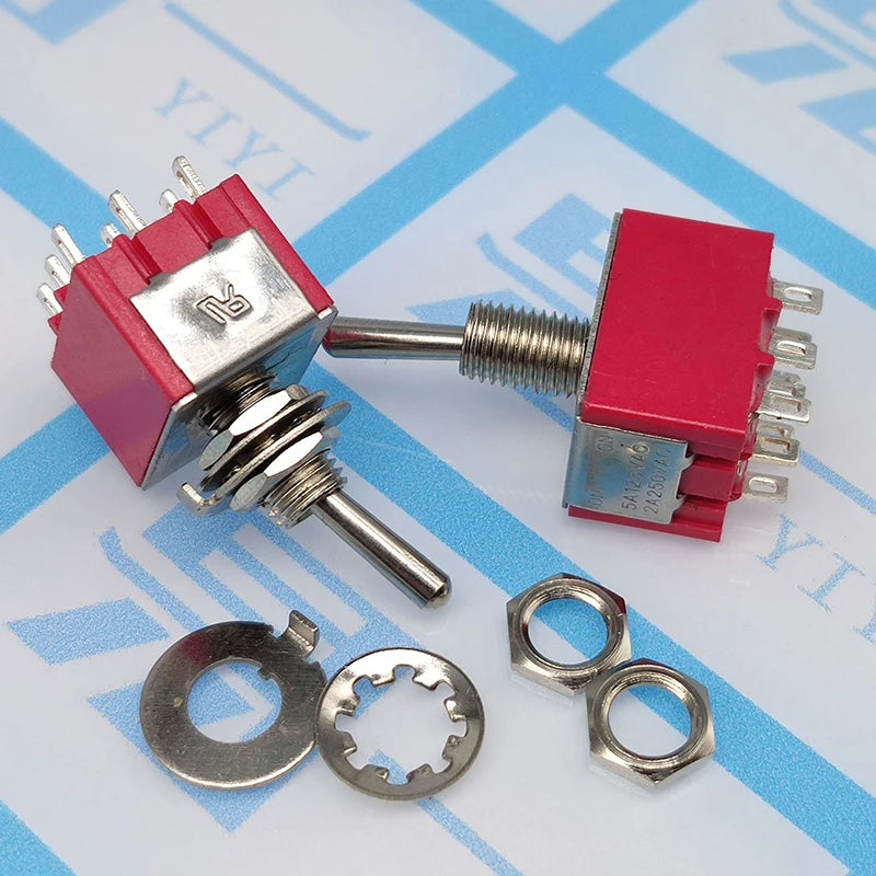 1PC 5A/125V-2A/250V AC MTS-402 Push Button Switch 9Pin Toggle Switches Red 2/3 Position ON-ON DPDT Mini Toggle Switches