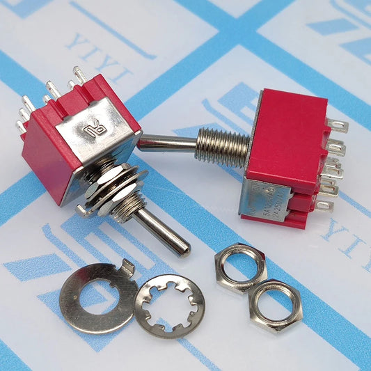 1PC 5A/125V-2A/250V AC MTS-402 Push Button Switch 9Pin Toggle Switches Red 2/3 Position ON-ON DPDT Mini Toggle Switches