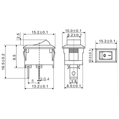 5pcs/lot 10x15mm SPST 2-Pin ON/OFF Rocker Switch KCD11