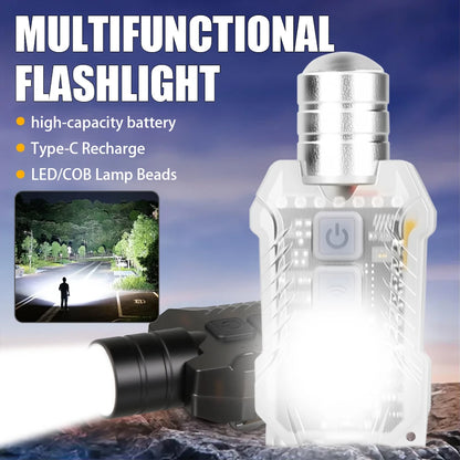 Rechargeable Powerful EDC Flashlight Portable Zoomable Floodlight with Tail Strong Mini Camping Waterproof Lantern for Hiking