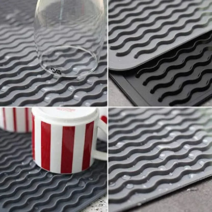 Silicone Dish Drying Mats — Heat Resistant Trivet, Drip Tray &amp; Cup Coasters, Non-Slip Pot Holder for Kitchen