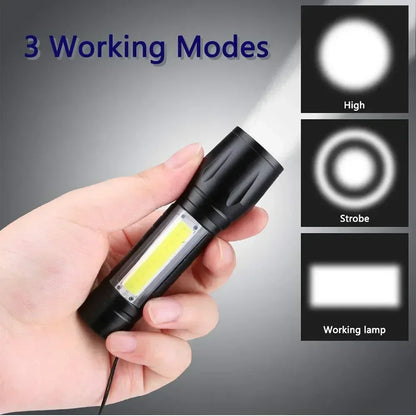 COB+XPE Mini LED Pocket Flashlight with Pen Clip Portable USB Rechargeable Torch Outdoor Zoomable Light Tactical Lantern Lamp