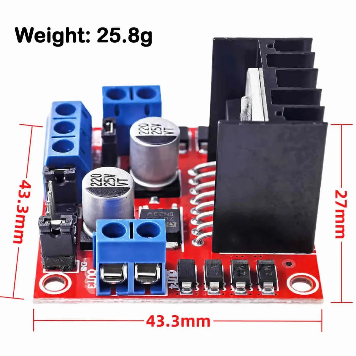 L298N Dual H-Bridge Motor Driver Module for DC Stepper Motors, Smart Robot Car and Arduino Projects