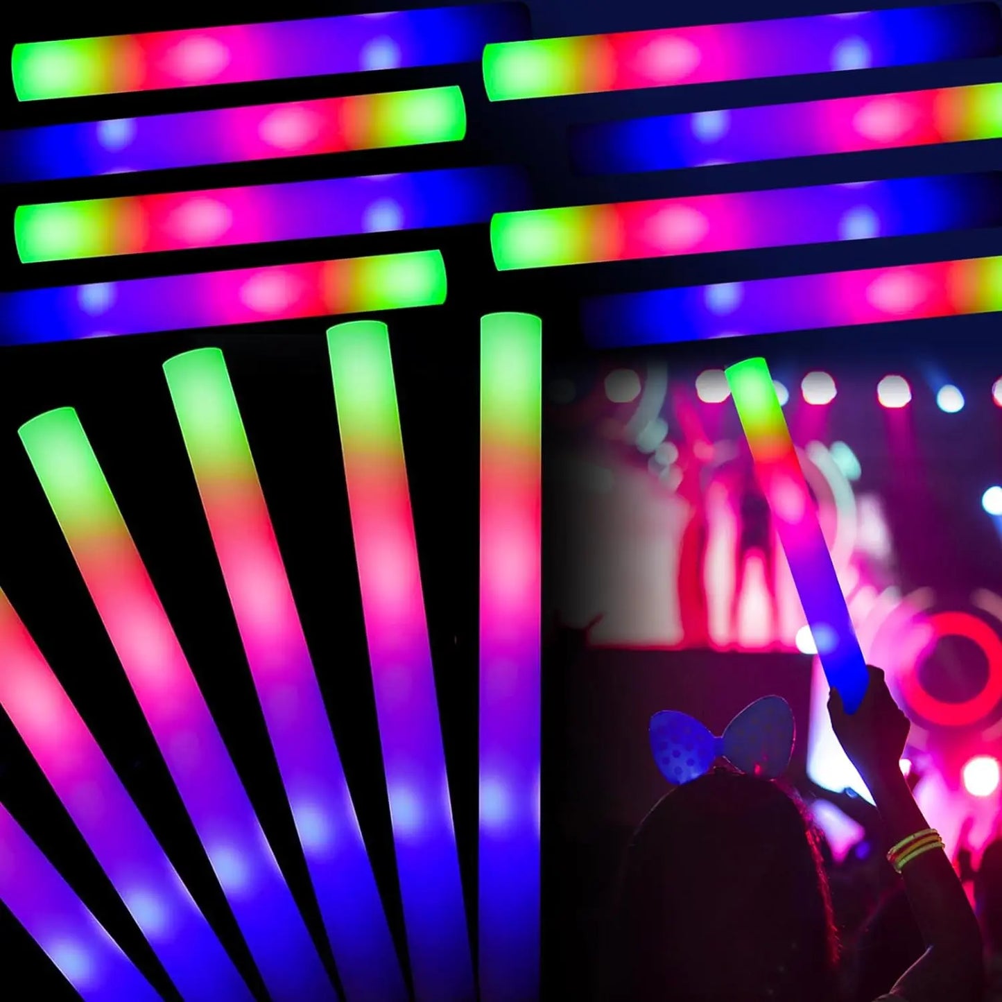 8/10/15/20pcs LED Glow Sticks Bulk Colorful RGB Glow Foam Stick for Christmas Birthday Wedding Glow in The Dark Party Supplies